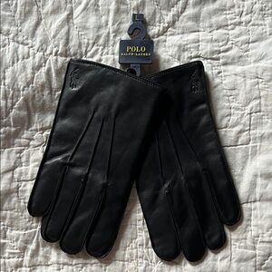 Black Leather Fleece-lined Gloves